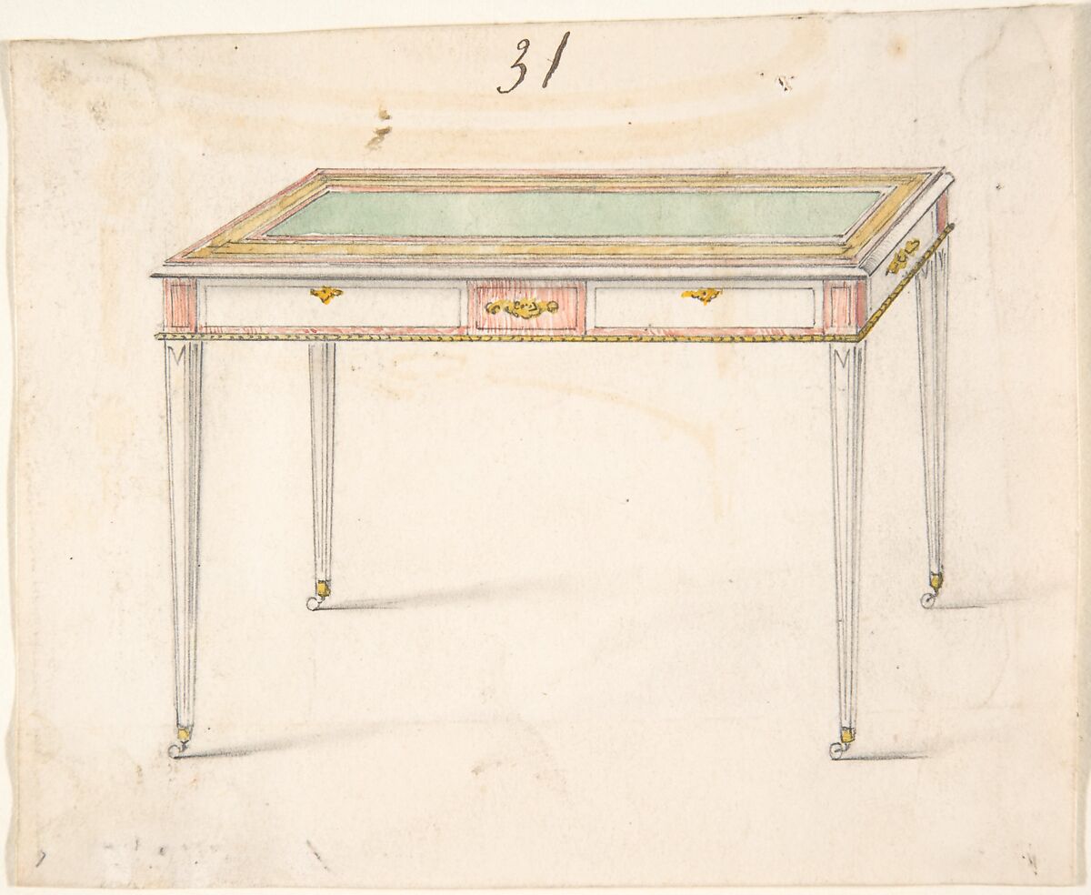 Table Design, Anonymous, British, 19th century, Pen and ink and watercolor 
