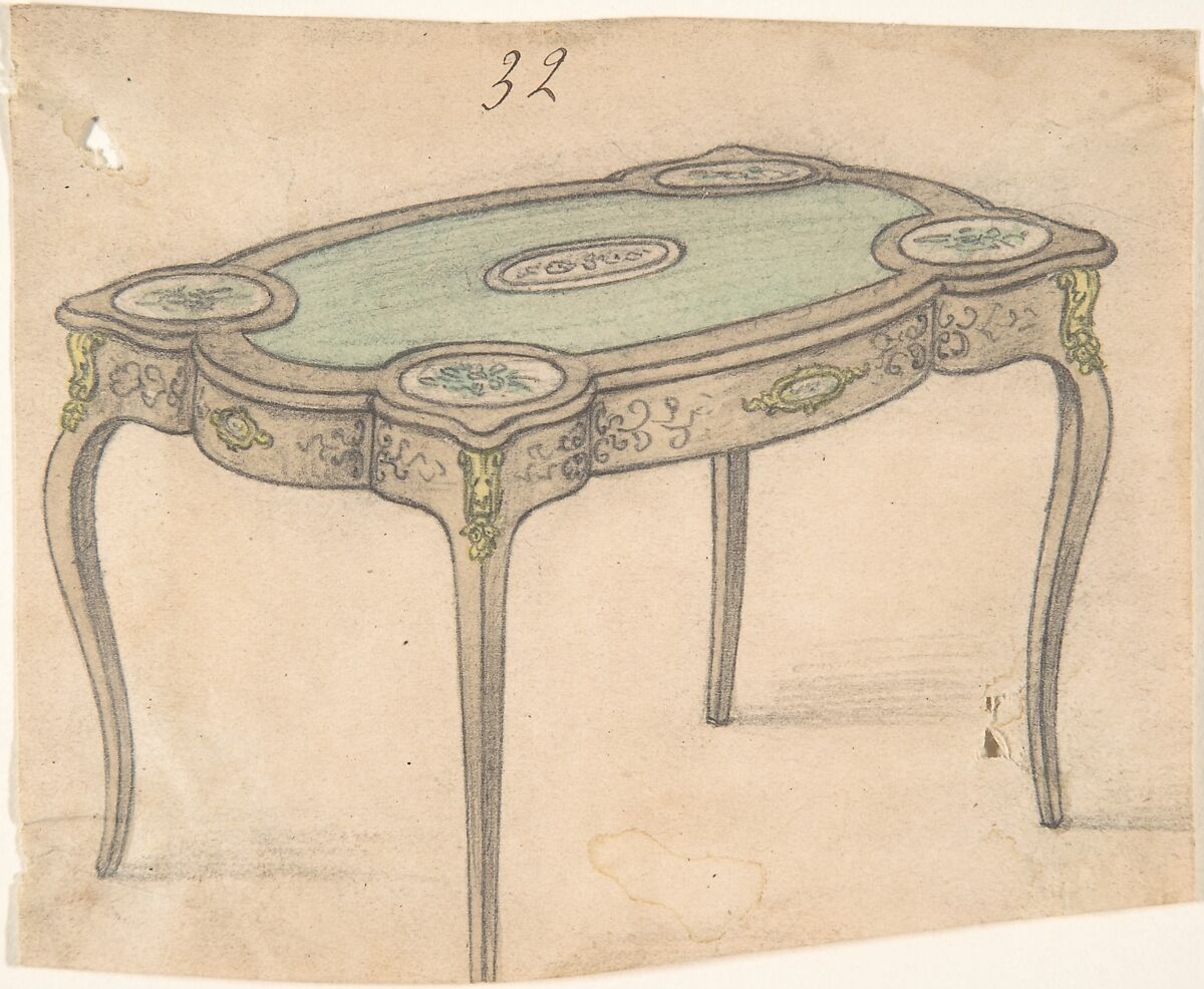 Table Design, Anonymous, British, 19th century, Pen and ink and watercolor over graphite 