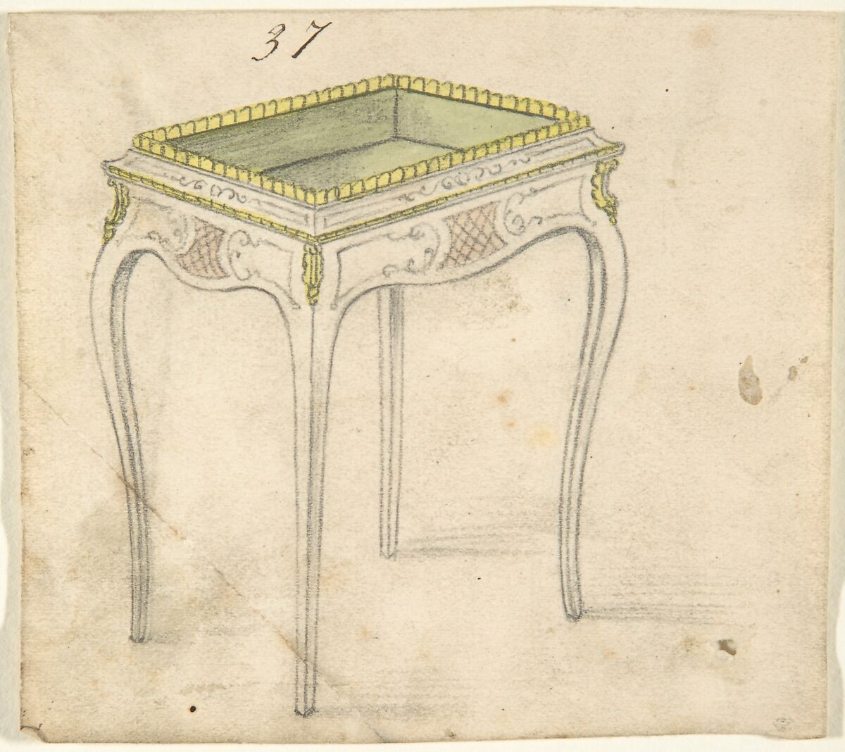 Design for a Small Hollow-topped Table, Anonymous, British, 19th century, Pen and ink and watercolor over graphite 