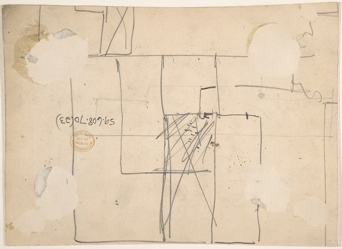Cabinet Design with Renaissance style Ornament and Red Interior, Anonymous, British, 19th century, Pen and ink and watercolor