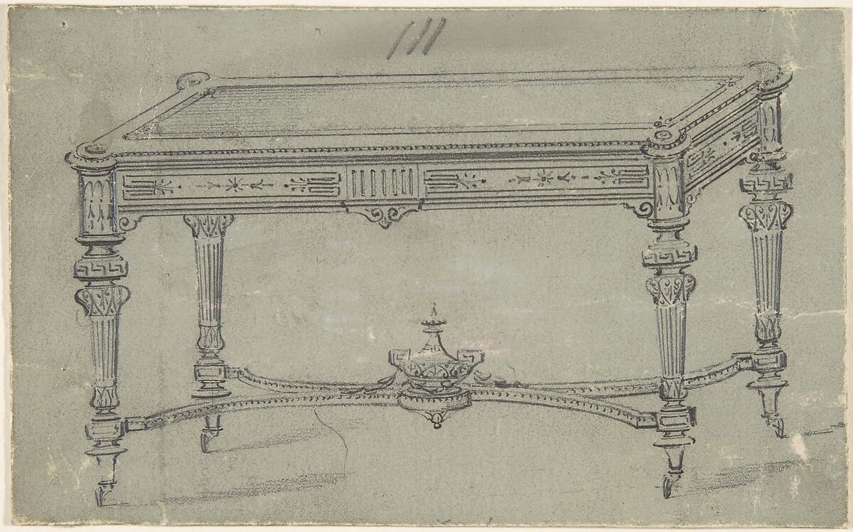 Design for a Rectangular Table with Greek Ornament, Anonymous, British, 19th century, Graphite on gray ground 