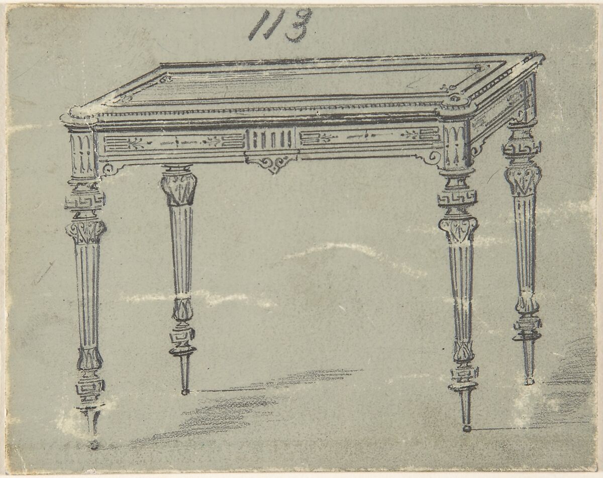 Design for a Small Rectangular Table with Greek Ornament, Anonymous, British, 19th century, Graphite on gray ground 