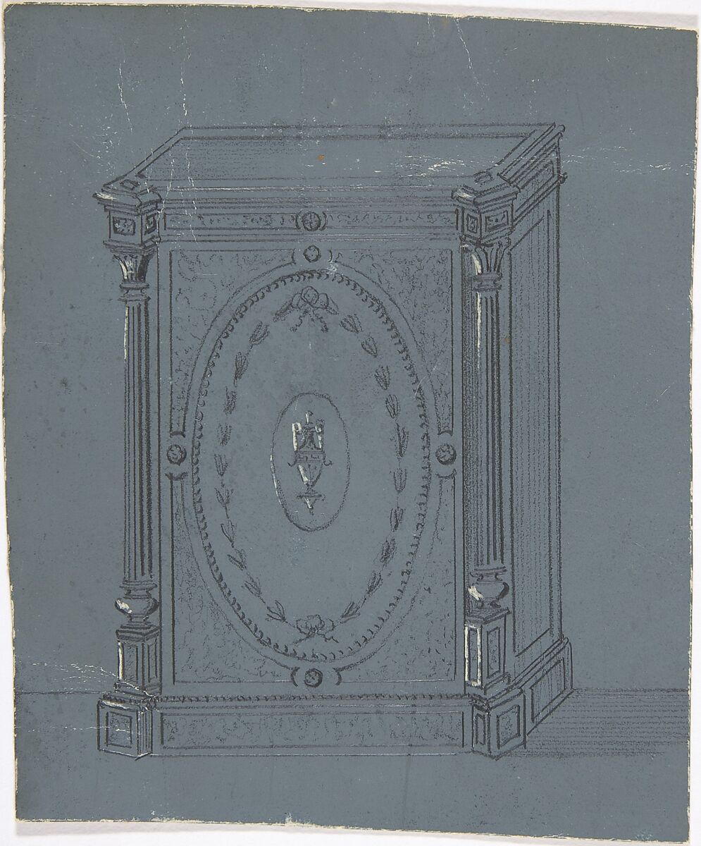Cabinet Design with a Central Urn Ornament, Anonymous, British, 19th century, Graphite and scratching on gray ground 