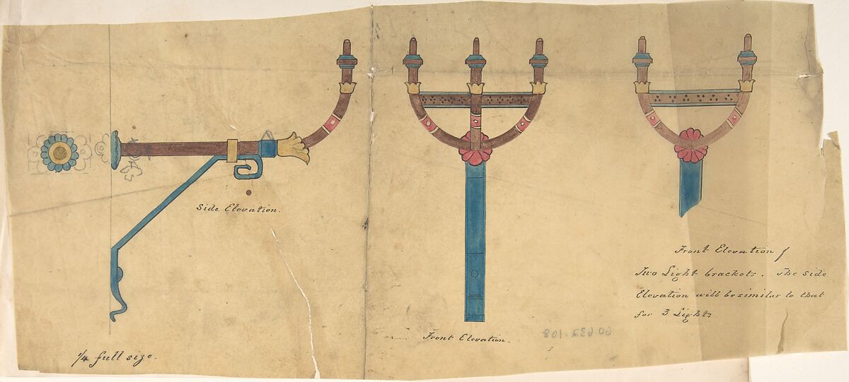 Design for Church Lights or Standards, Attributed to Richardson Ellson &amp; Co. (British), Pen and ink, brush and wash and watercolor, on tracing paper 