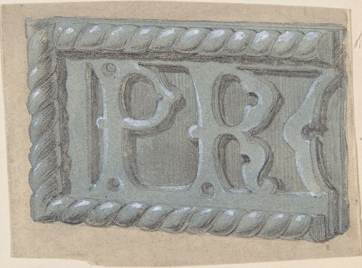 Metal object, with initials "PR", for a church, Anonymous, British, 19th century, Gouache 
