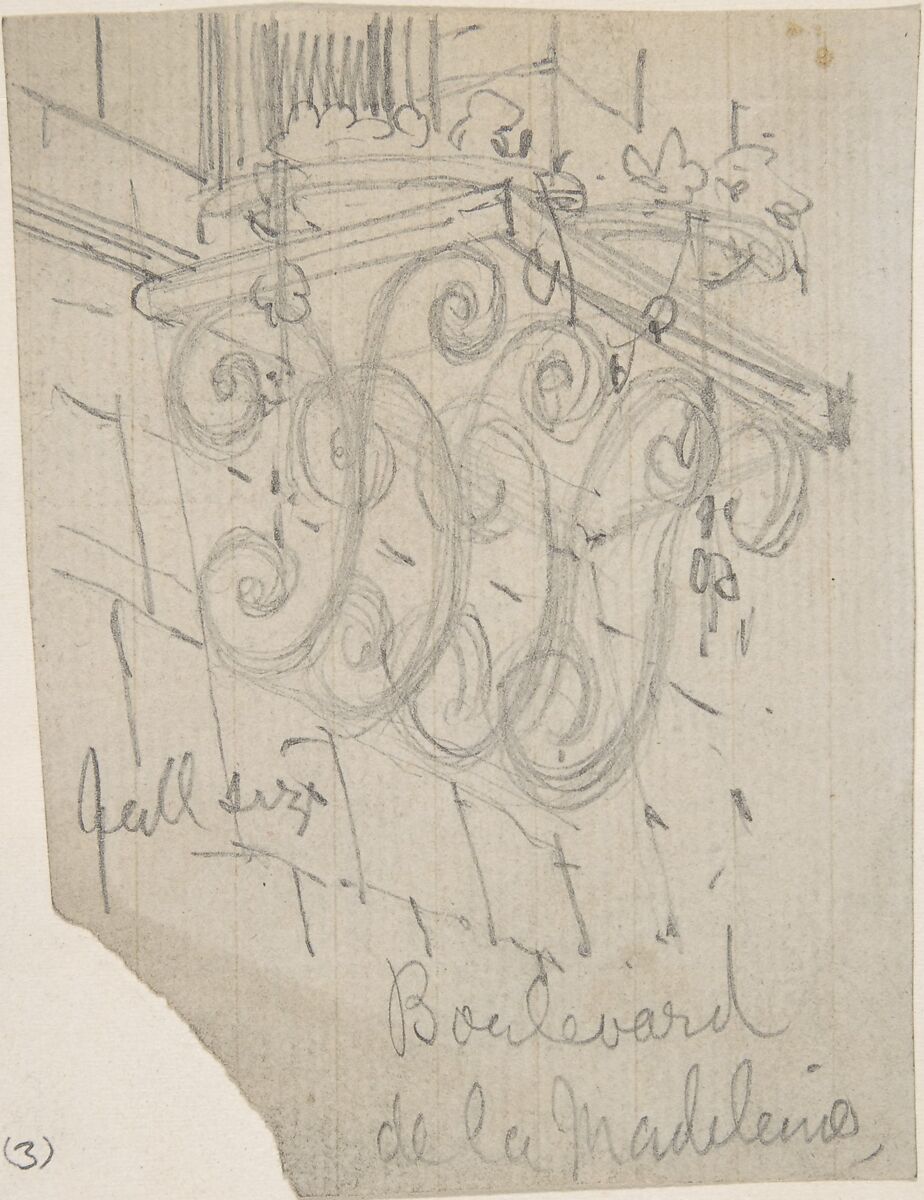 Curved Metal Brackets Supporting a Shelf outside a Window, Boulevard de la Madeleine, Richardson Ellson &amp; Co. (British), Graphite 