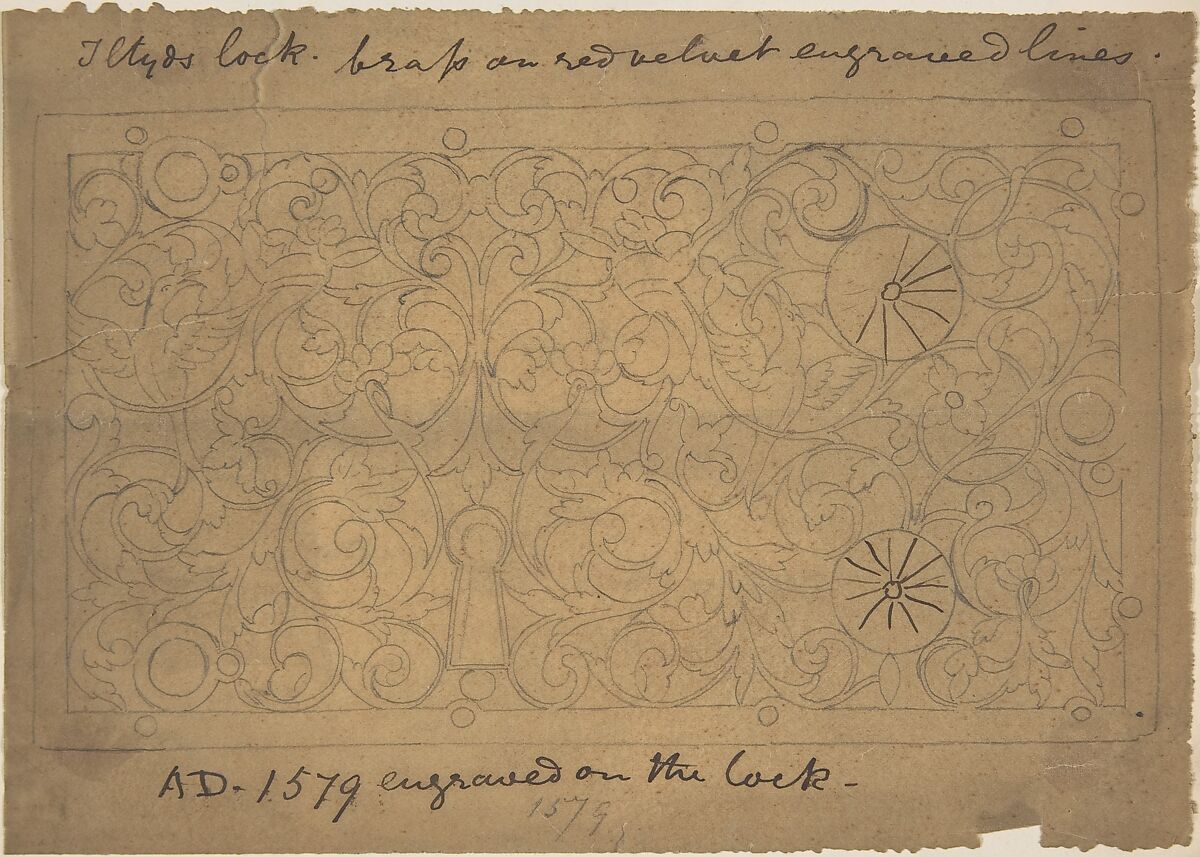 Ornamental Brass Lock, 1579, Richardson Ellson &amp; Co. (British), Graphite on tracing paper 