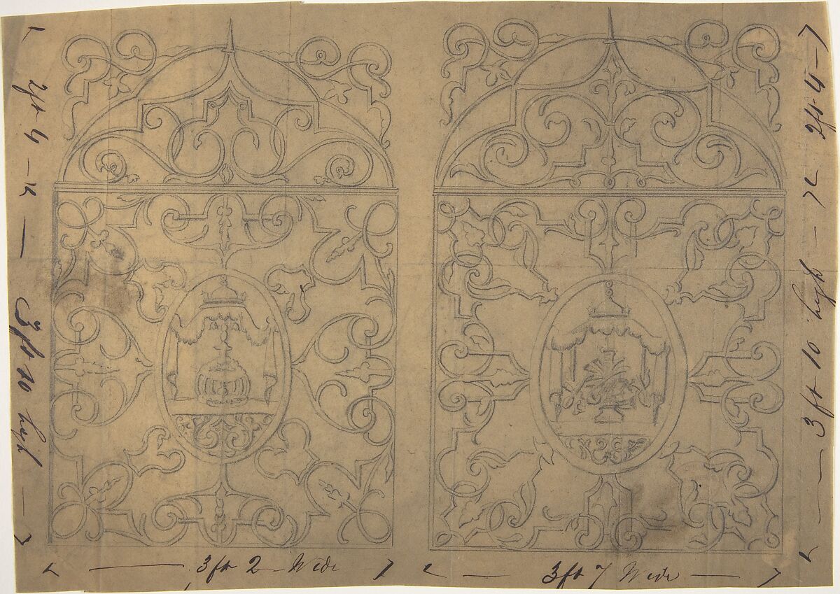 Ornament Designs on Two Panels, the Central Cartouches Decorated with Tents, Richardson Ellson &amp; Co. (British), Graphite on tracing paper 