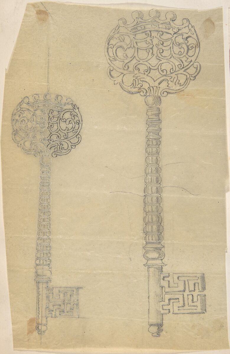 Keys, Anonymous, British, 19th century, Graphite on tracing paper 