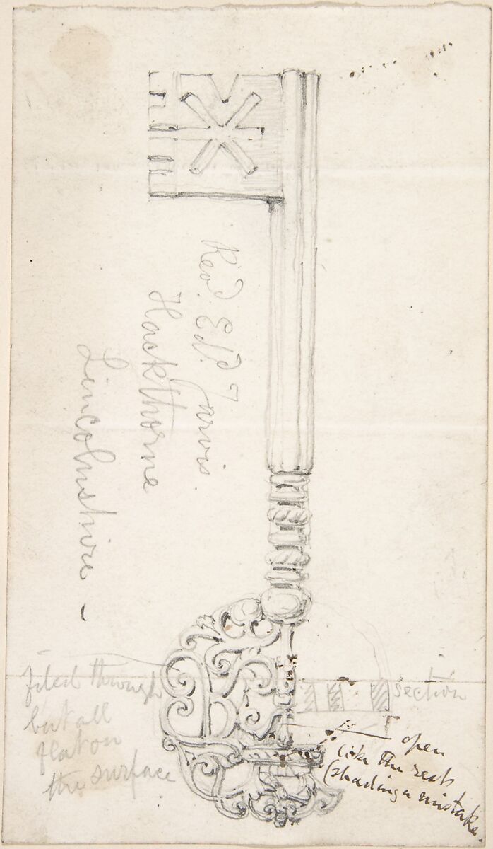 Key from Lincolnshire Church, Anonymous, British, 19th century, Graphite 