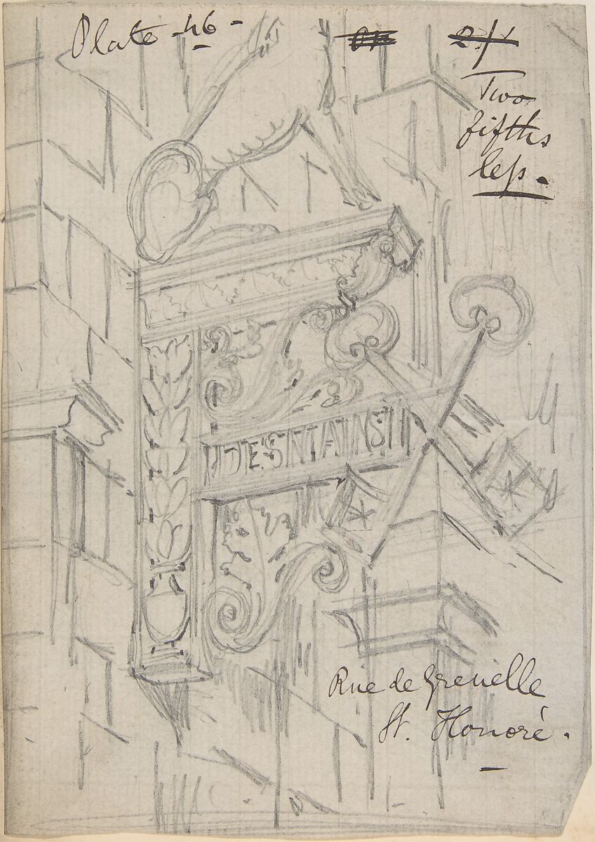 Metal Bracket, Rue de Grenelle, St. Honoré, Anonymous, British, 19th century, Graphite 