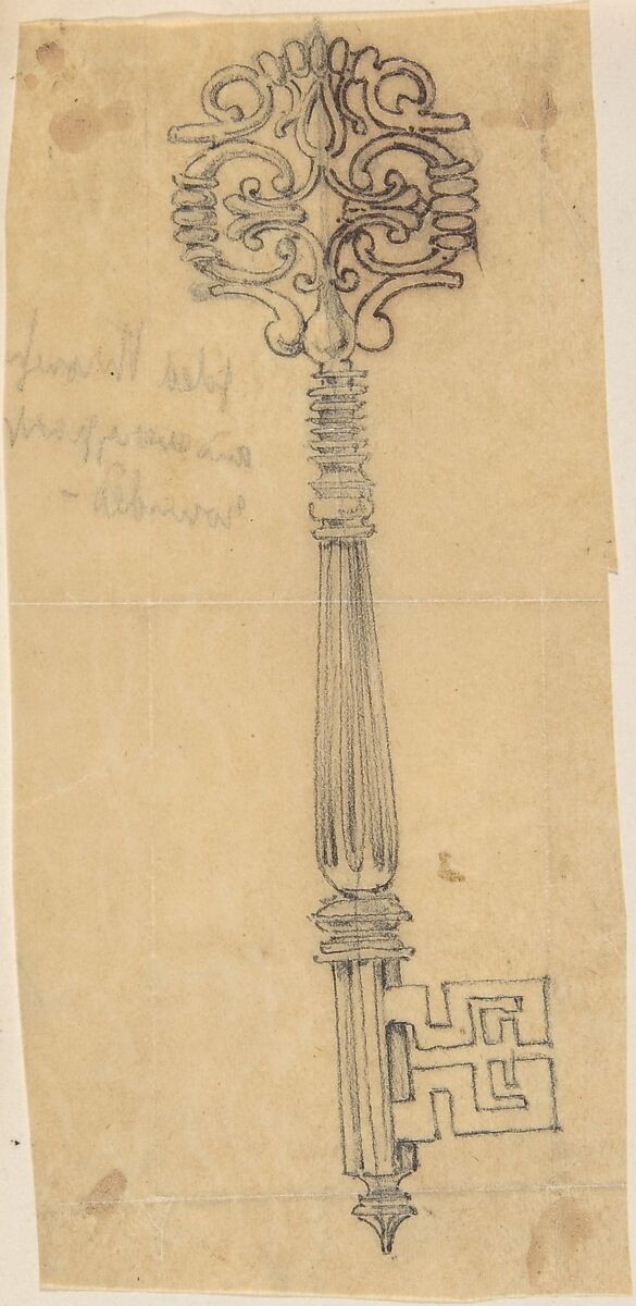 Key, Anonymous, British, 19th century, Graphite on tracing paper 