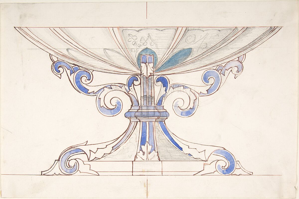 Design for a Metal Footed Vessel (for liturgical use?), Anonymous, British, 19th century, Pen and reddish brown ink