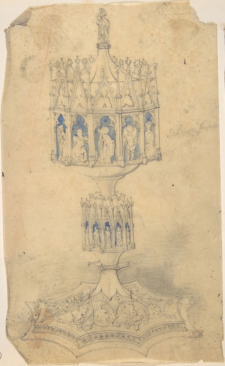 Liturgical Incense Burner, Anonymous, British, 19th century, Graphite and watercolor on tracing paper 