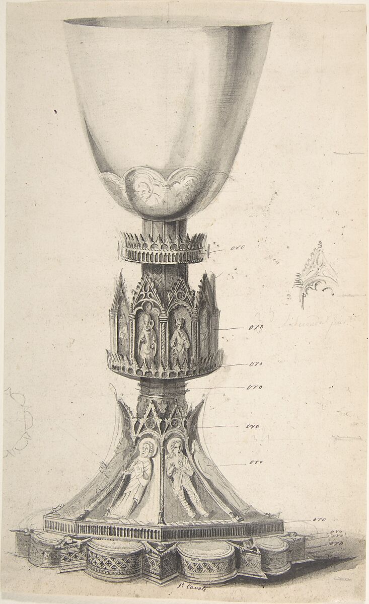Chalice adorned with Saints, BIshops and Kings, Anonymous, British, 19th century, Pen and ink, brush and wash, over graphite 