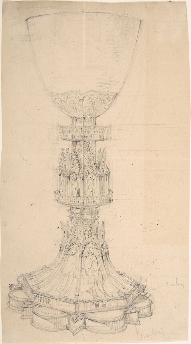 Chalice adorned with Saints, BIshops and Kings, Anonymous, British, 19th century, Graphite 