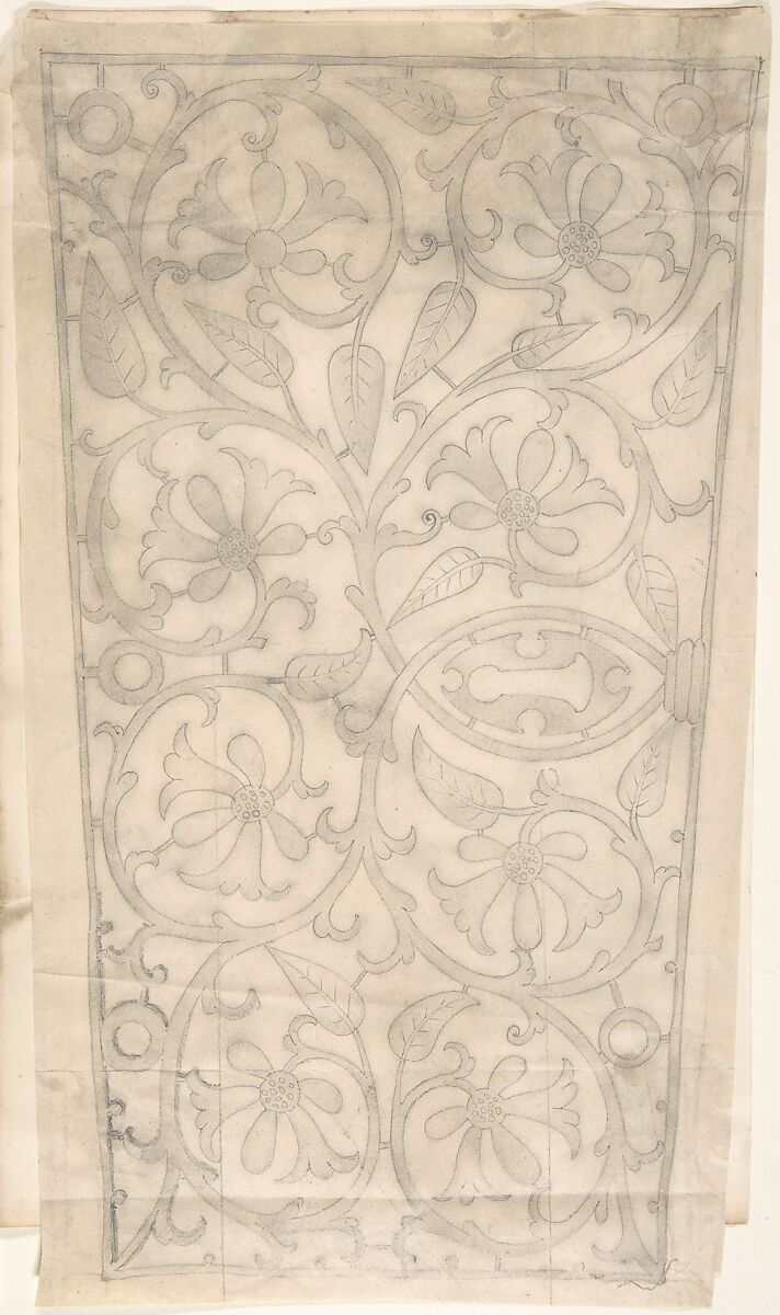 Floral and Foliate Ornamented Metal Keyplate Design, Anonymous, British, 19th century, Graphite 