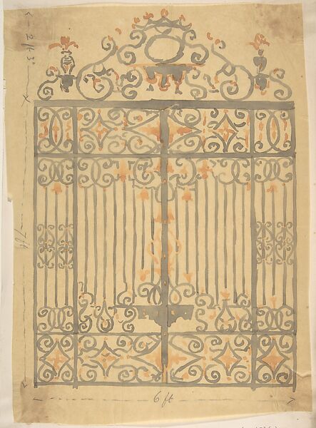 Wrought Iron Gate Design (for church?), Attributed to Richardson Ellson &amp; Co. (British), Watercolor on tracing paper 