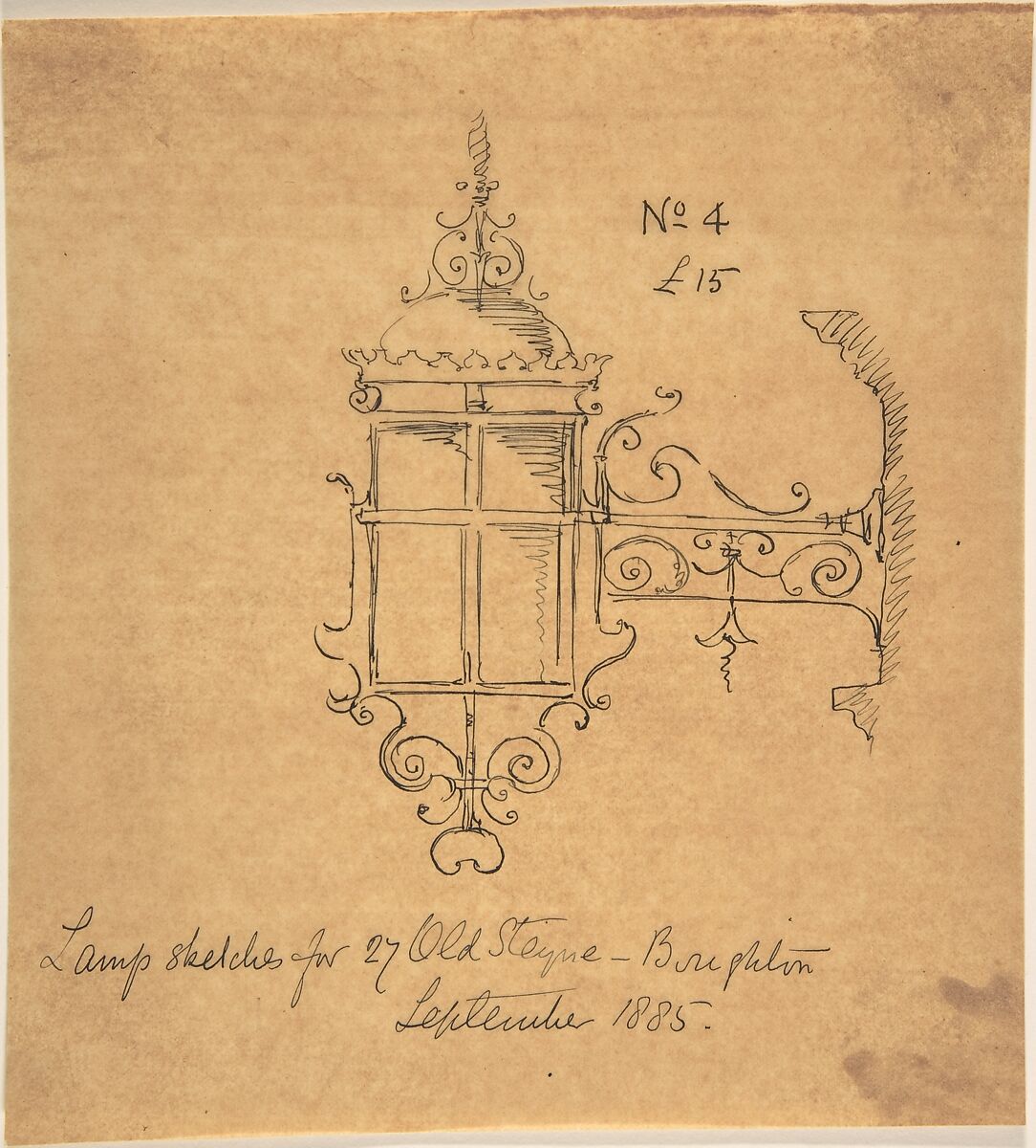 Lamp Design for 27 Old Steyne, Brighton, Attributed to Richardson Ellson &amp; Co. (British), Pen and ink on tracing paper 