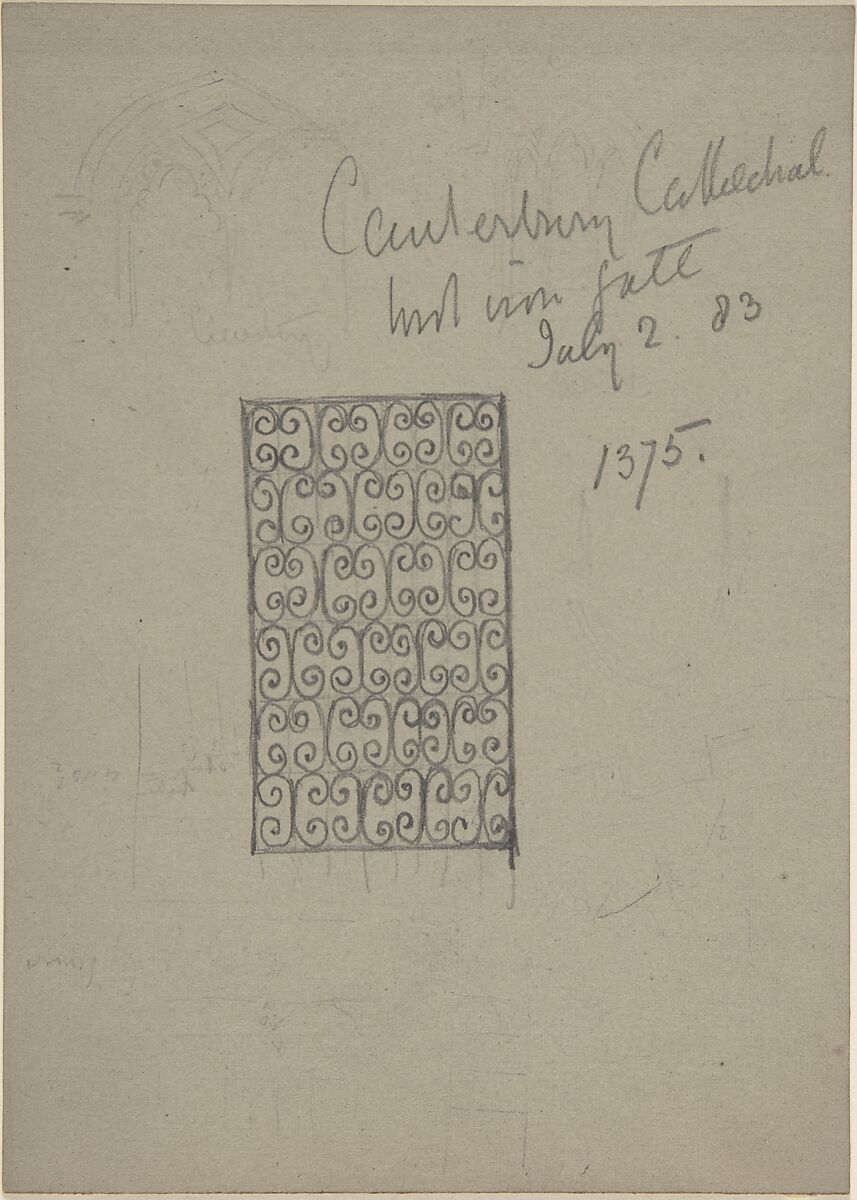 Iron Gate, Canterbury Cathedral, Anonymous, British, 19th century, Graphite on gray paper 