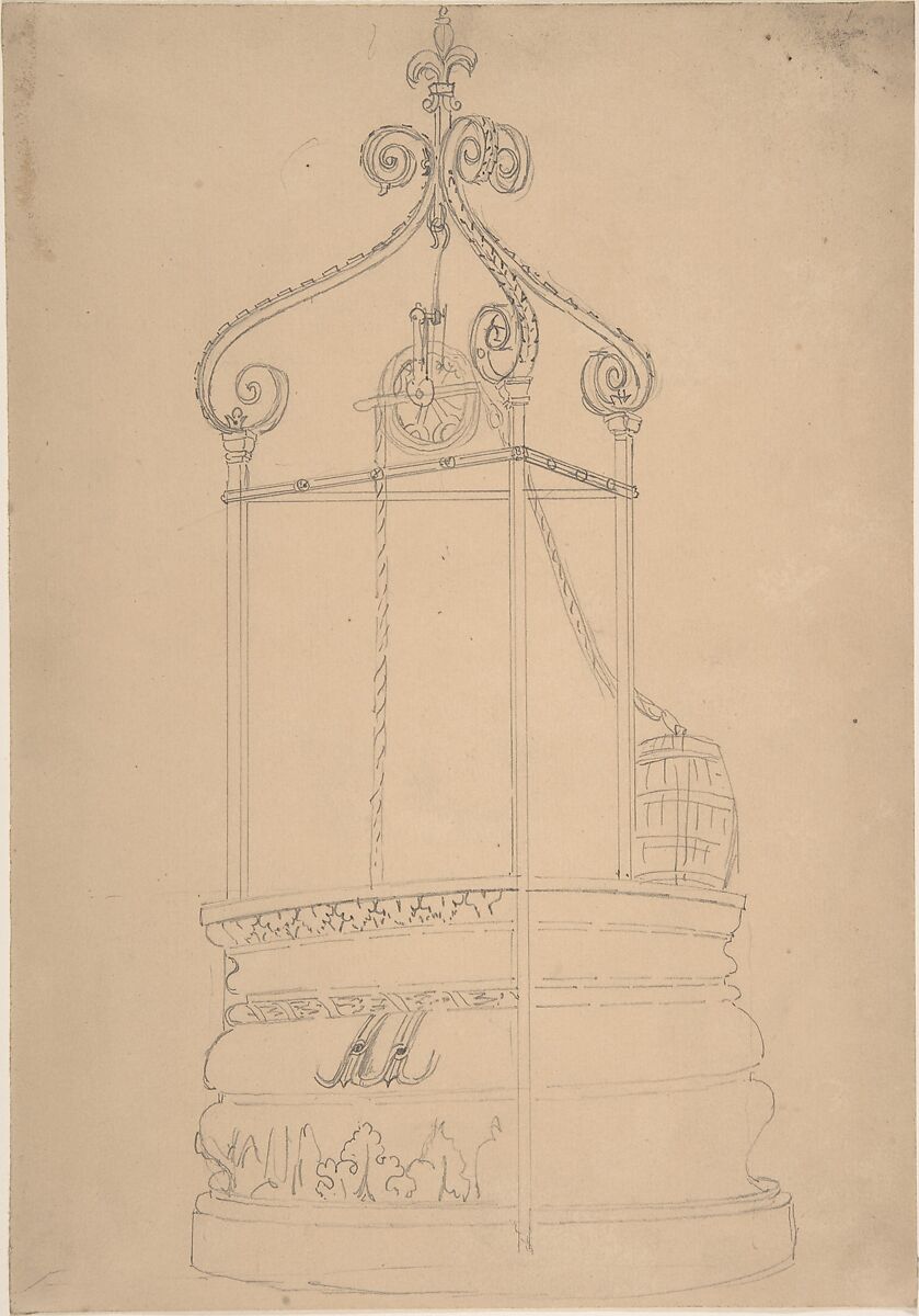 Well with Wrought Iron Cap and Stone Base, Anonymous, British, 19th century, Graphite 