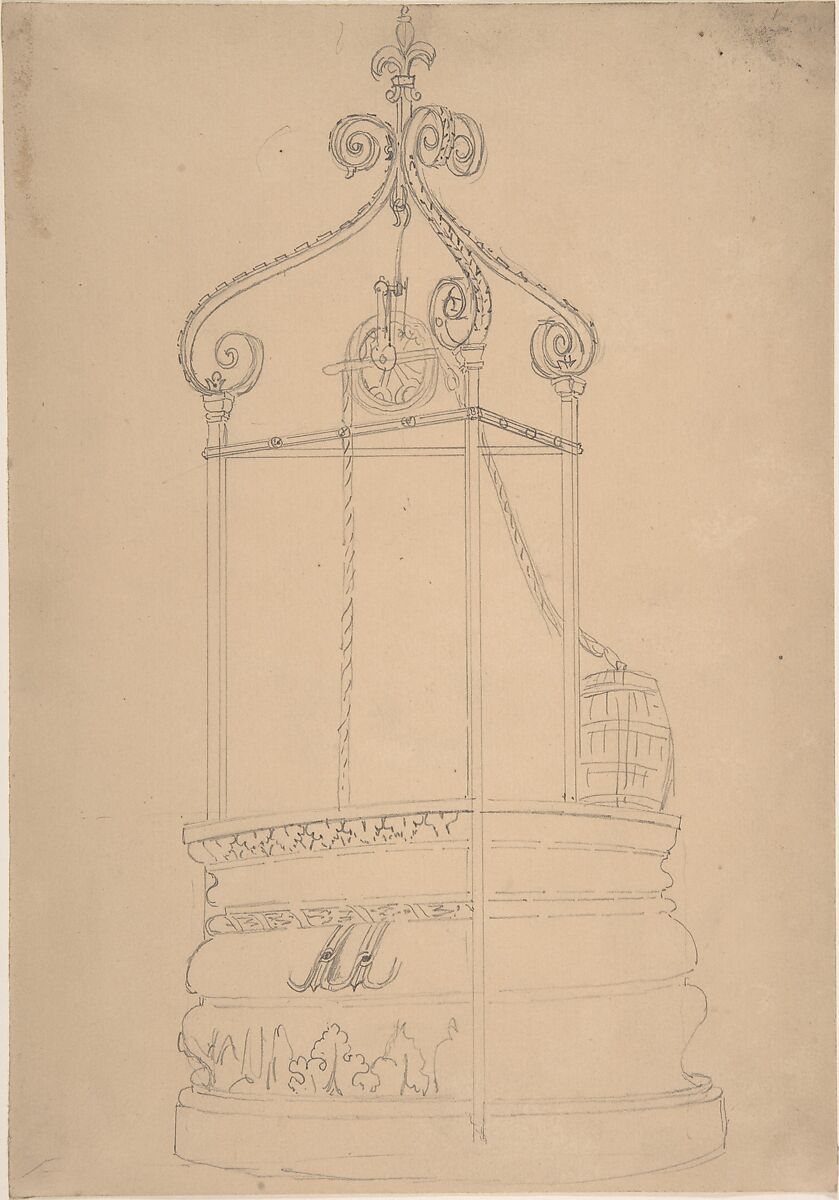 Well with Wrought Iron Cap and Stone Base, Anonymous, British, 19th century, Graphite 