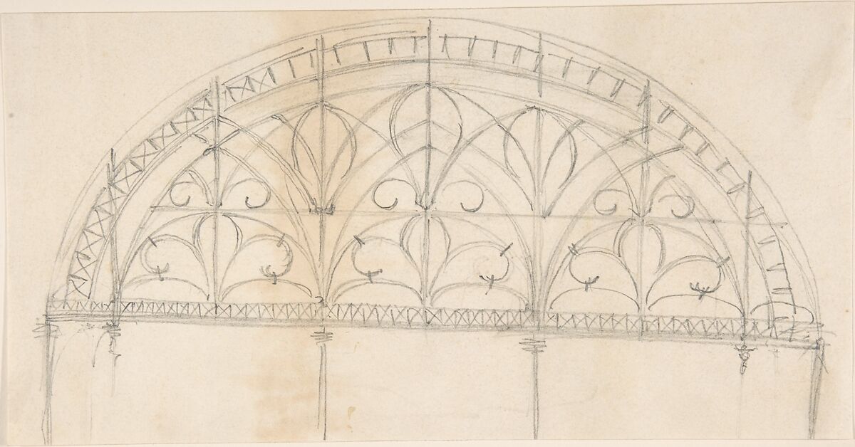 Arched Panel of Wrought Iron Ornament, Anonymous, British, 19th century, Graphite 