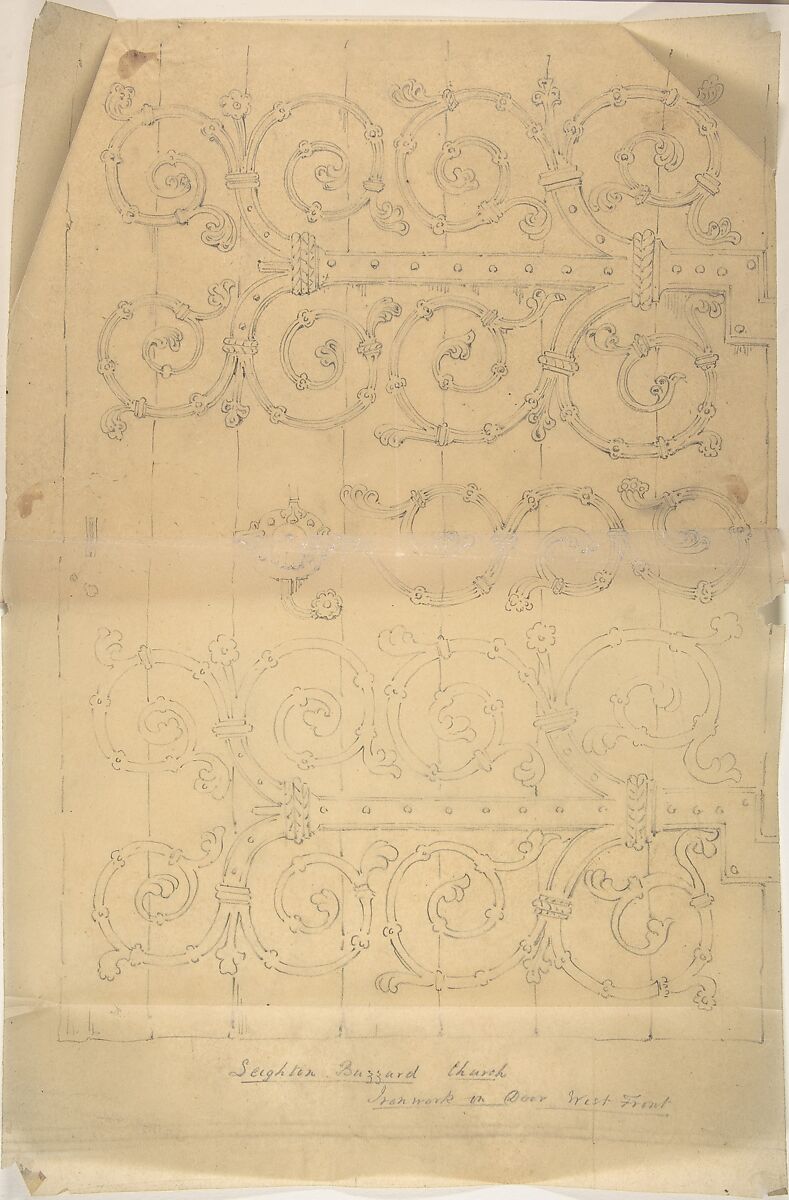 Seighton Buzzard Church, Ironwork on Door, West Front, Anonymous, British, 19th century, Graphite on tracing paper 
