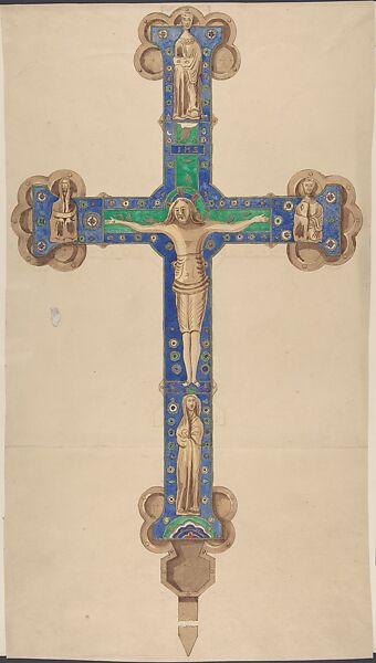 Liturgical Cross with Christ and Four Holy Figures, Attributed to Richardson Ellson &amp; Co. (British), Watercolor 