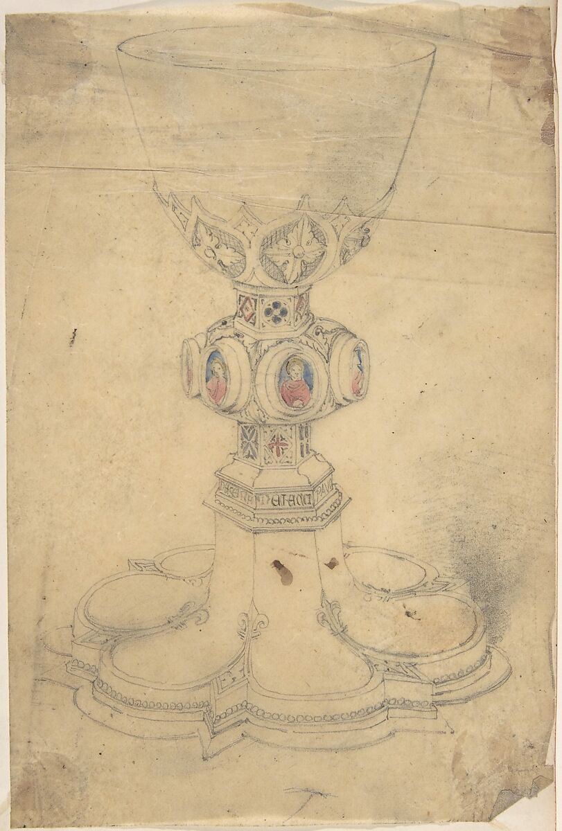 Chalice with Enamel Ornament, Anonymous, British, 19th century, Graphite and watercolor on tracing paper 