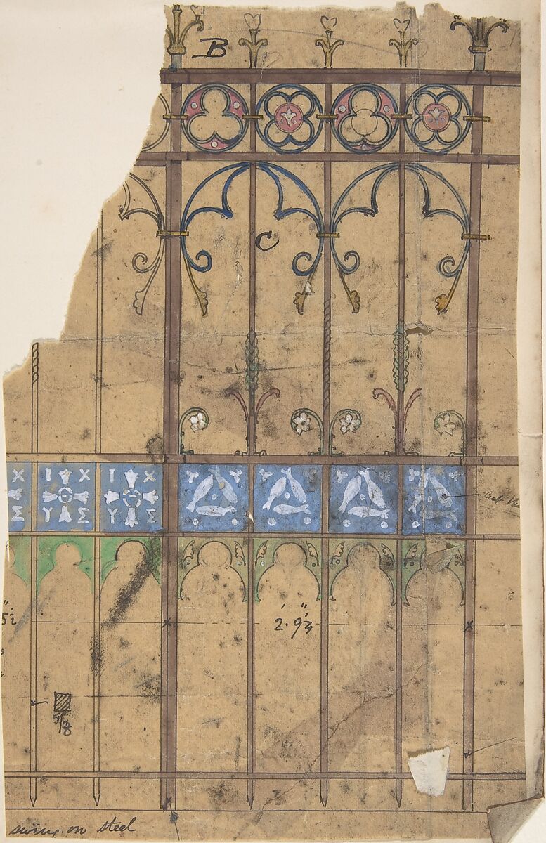 Design for a Church Gate, Richardson Ellson &amp; Co. (British), Pen and ink, brush and wash and watercolor on tracing paper 