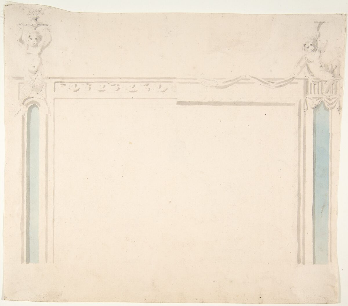 Design for a Chimney Piece, Anonymous, British, 18th century, Graphite, brush and brown wash and watercolor 