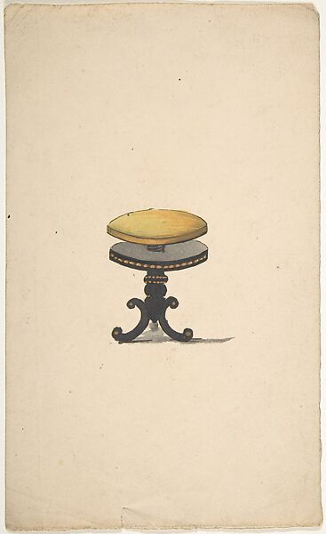 Design for a Piano Stool, Attributed to Gillows (British, 19th century), Pen and ink, gouache (bodycolor) 