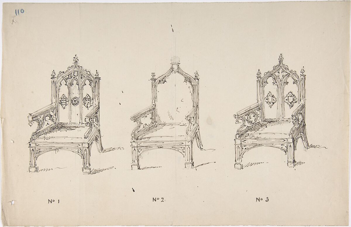 Anonymous, British, 19th century | Design for Three Low Gothic Style ...