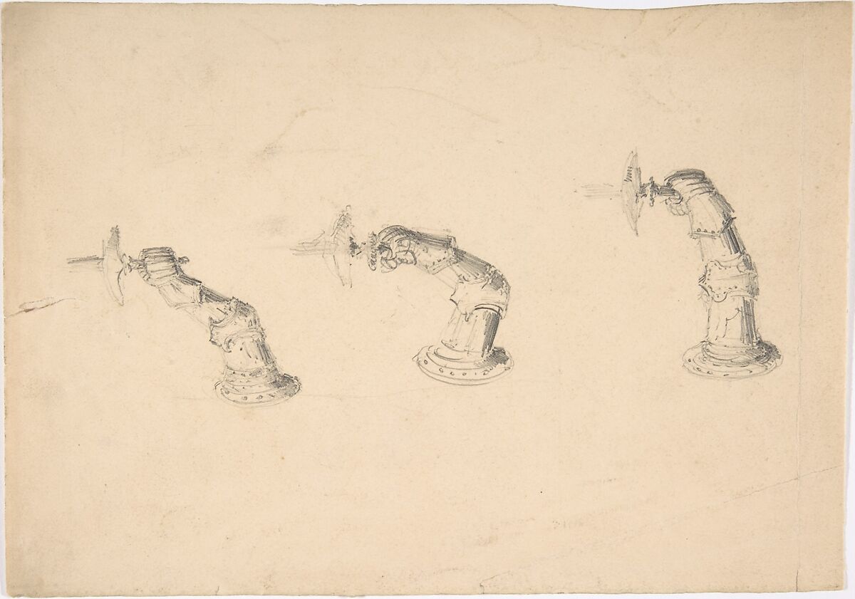 Three Wall Lights Composed out of  Armor, Anonymous, British, 19th century, Graphite 