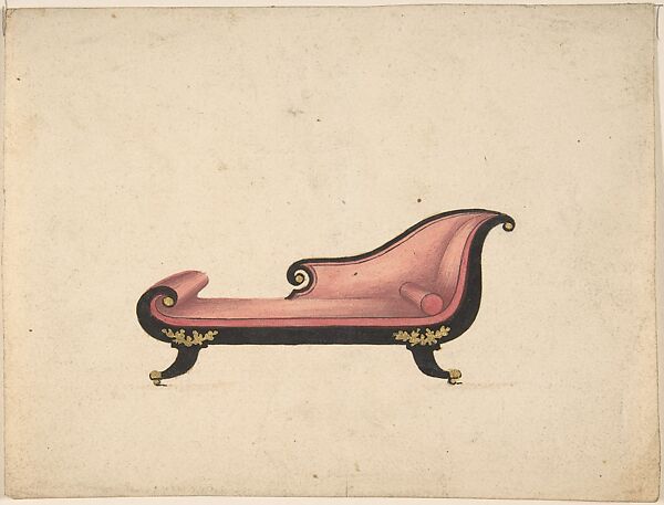 Design for a Sofa, Attributed to Gillows (British, 19th century), Pen and ink, gouache (bodycolor) 