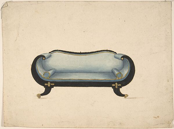 Design for a Sofa, Attributed to Gillows (British, 19th century), Pen and ink, gouache (bodycolor) 