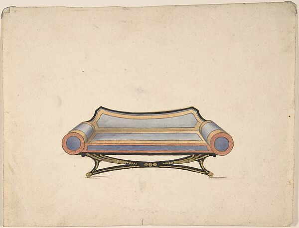 Design for a Sofa, Attributed to Gillows (British, 19th century), Pen and ink, gouache (bodycolor) 