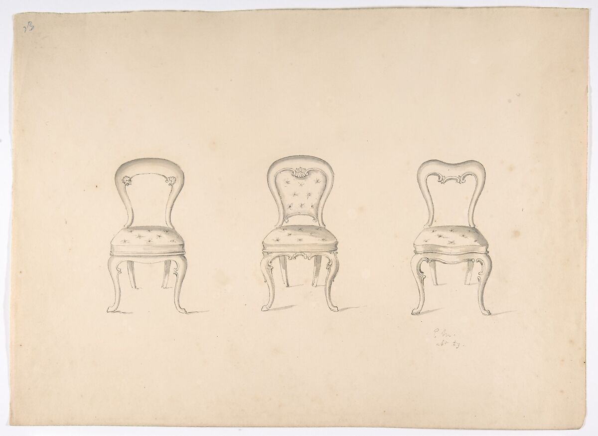 Design for Three Chairs, Anonymous, British, 19th century, Graphite 