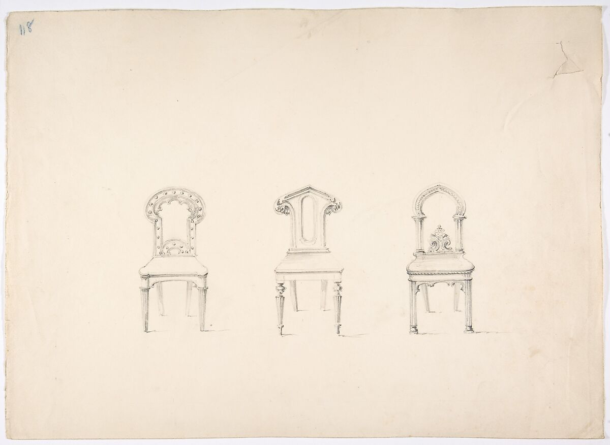 Design for Three Chairs, Anonymous, British, 19th century, Graphite 