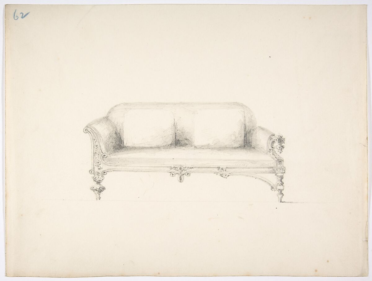 Design for a Sofa, Anonymous, British, 19th century, Graphite 