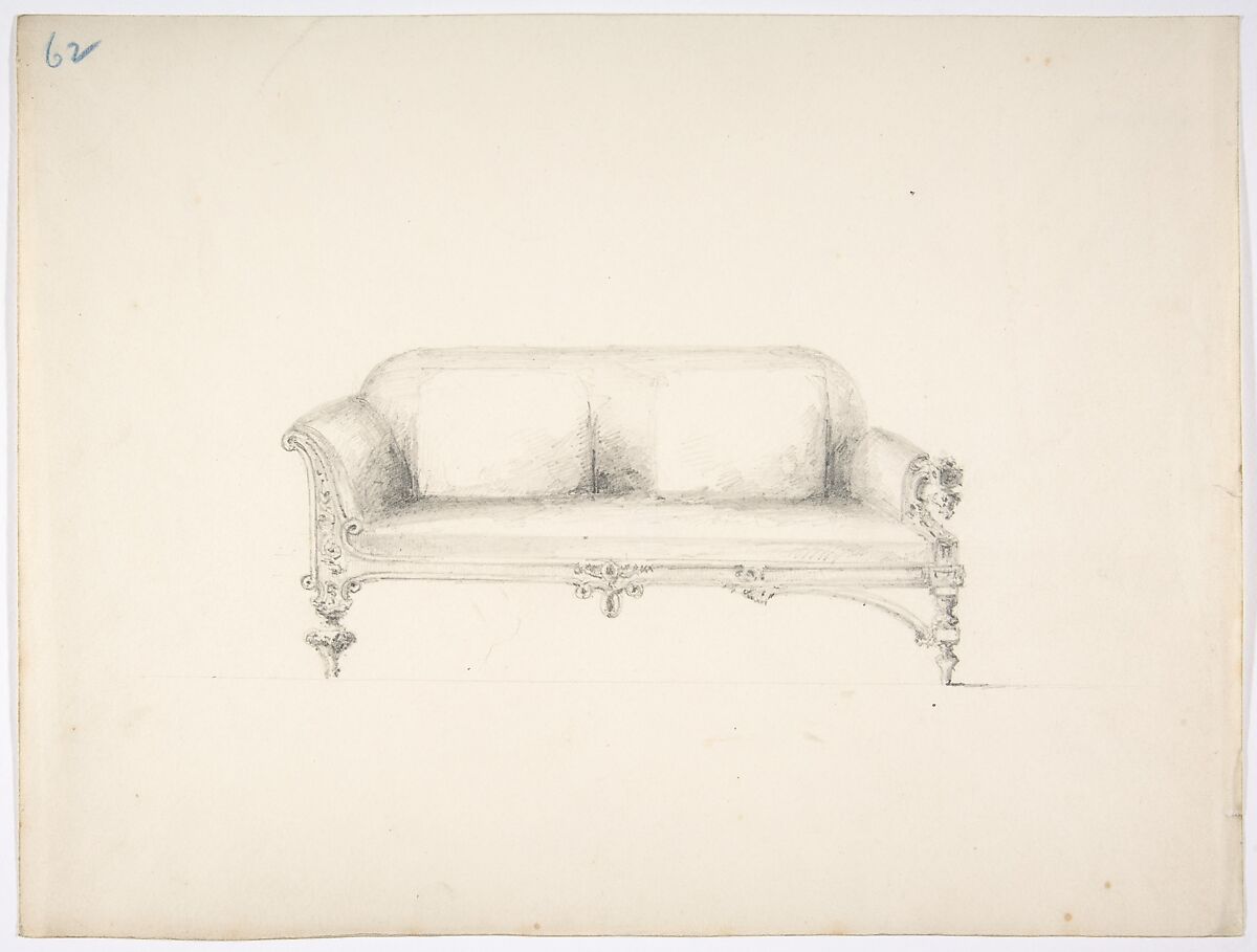 Design for a Sofa, Anonymous, British, 19th century, Graphite 