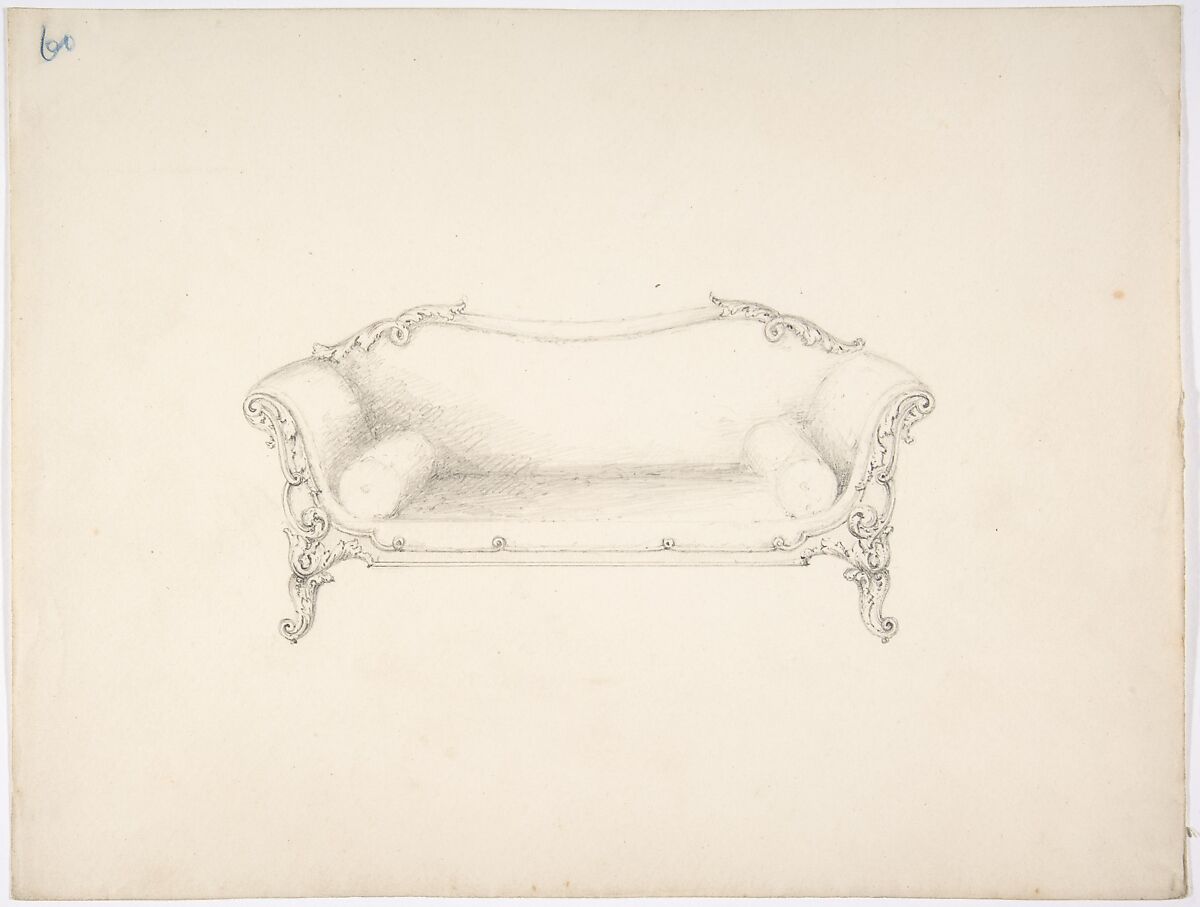 Design for a Sofa with Foliate Ornament, Anonymous, British, 19th century, Graphite 
