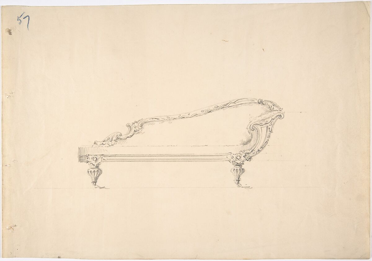 Design for a One-armed Sofa, Anonymous, British, 19th century, Graphite 