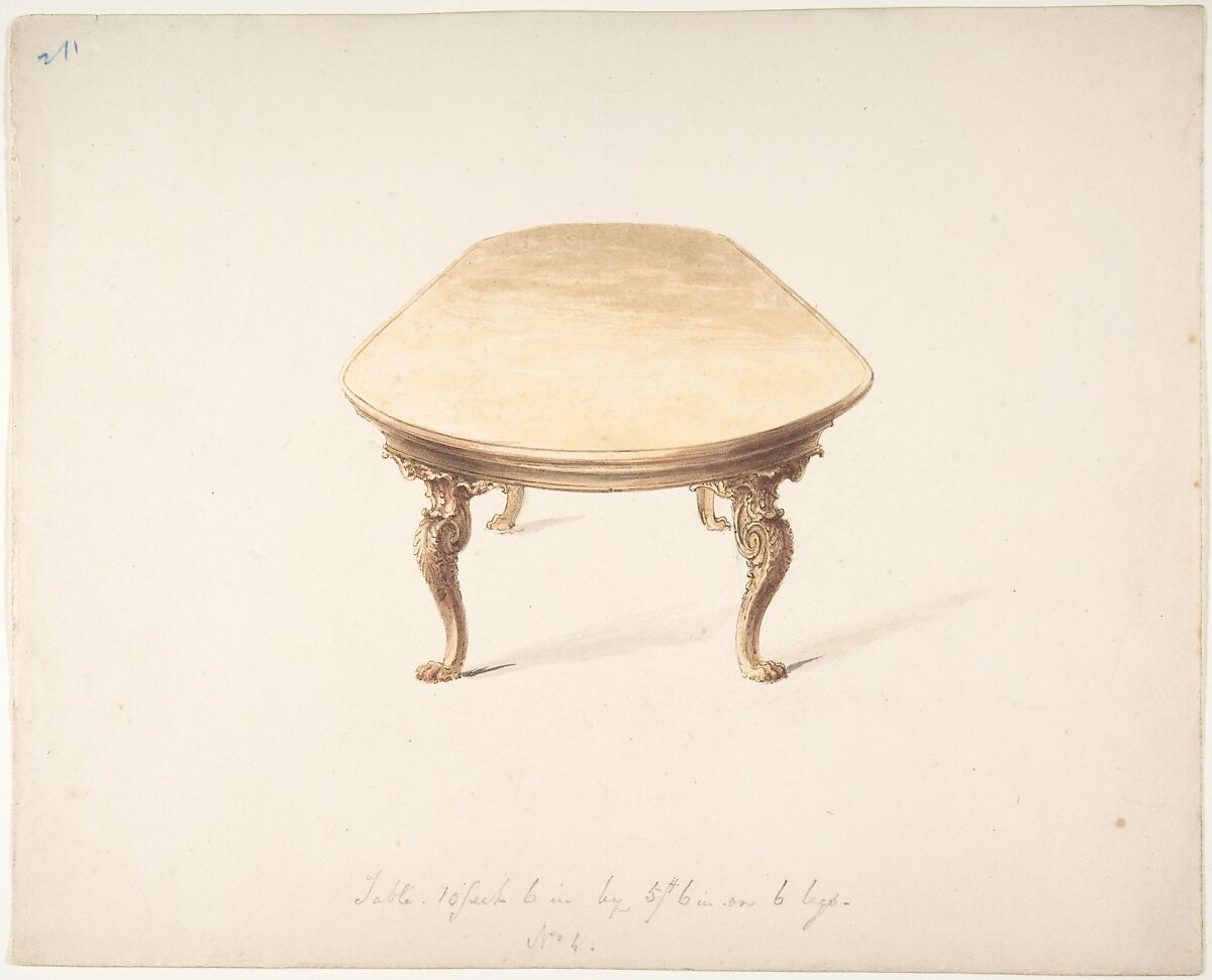 Design for a Dining Table, Anonymous, British, 19th century, Pen and ink, brush and wash, watercolor 