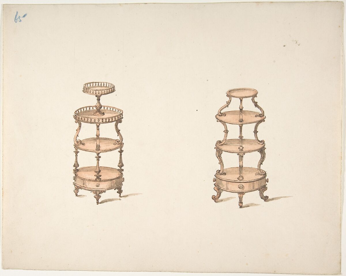 Two Whatnots, Anonymous, British, 19th century, Pen and ink, brush and wash, watercolor 