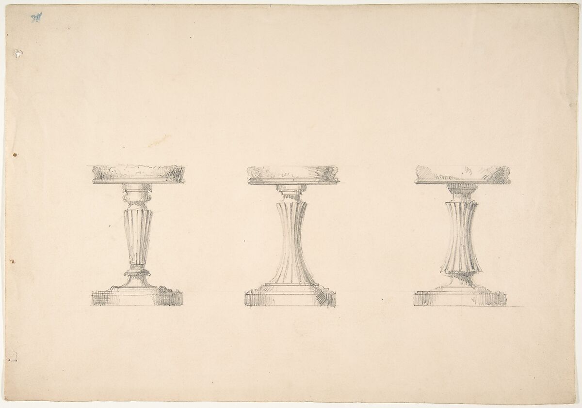 Design for Three Stools with Columnar Supports, Anonymous, British, 19th century, Graphite 