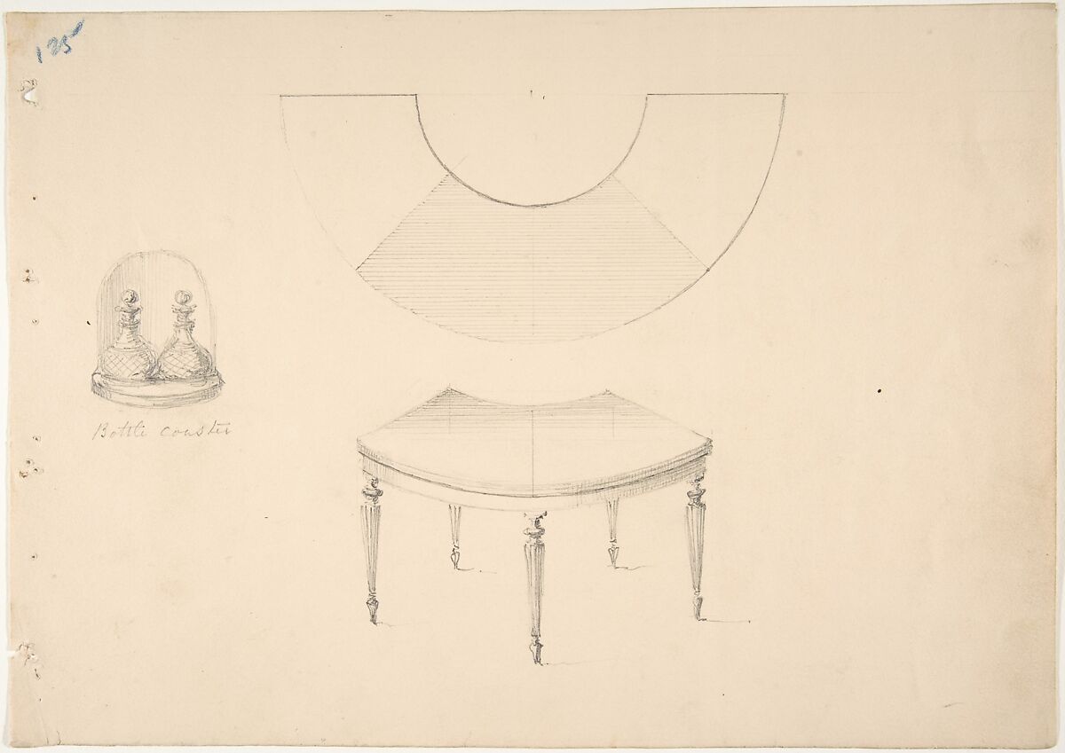 Design for a Curved and Bottle Coaster, Anonymous, British, 19th century, Graphite 