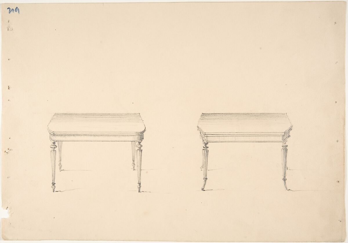 Design for Two Small Tables with Tapered Columnar Legs, Anonymous, British, 19th century, Graphite 