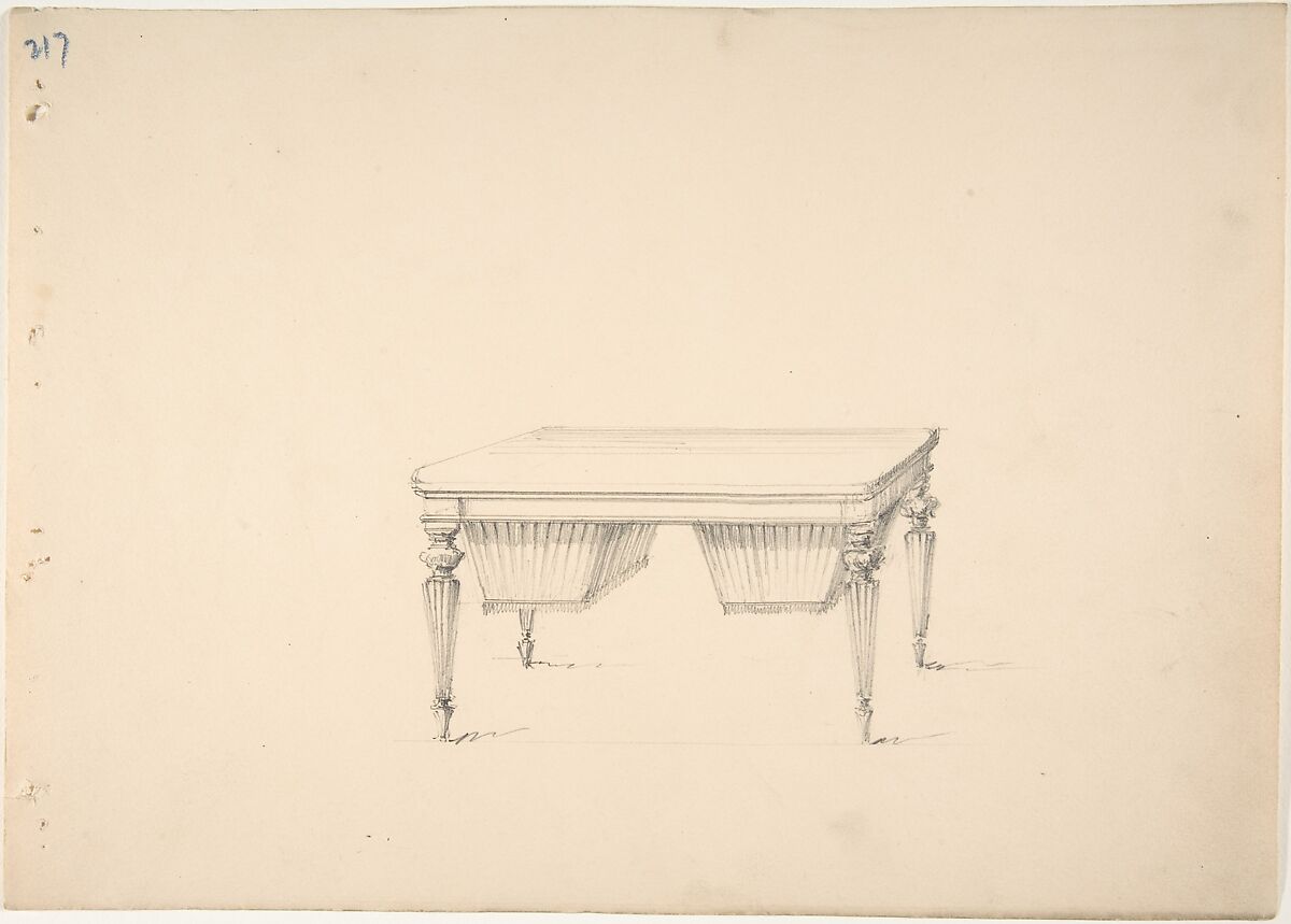 Design for a Worktable with Two Suspended Containers (Verso: Sketch for desk), Anonymous, British, 19th century, Graphite 